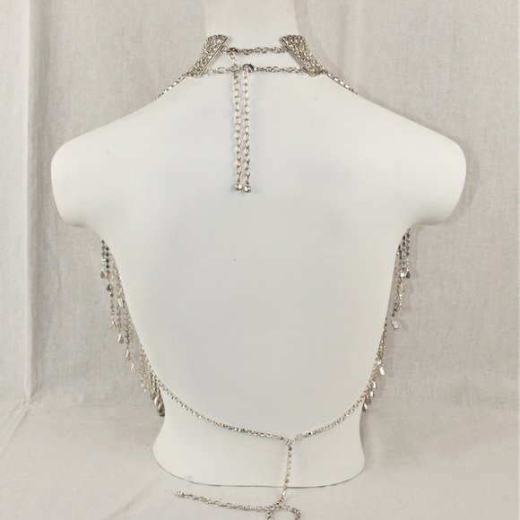HIGE & UNIQUE STATEMENT RUNWAY NECKLACE - Rhinestone Full Body Bib - Picture 5 of 9